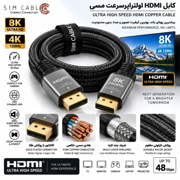 کابل HDMI اولتراپرسرعت مسی